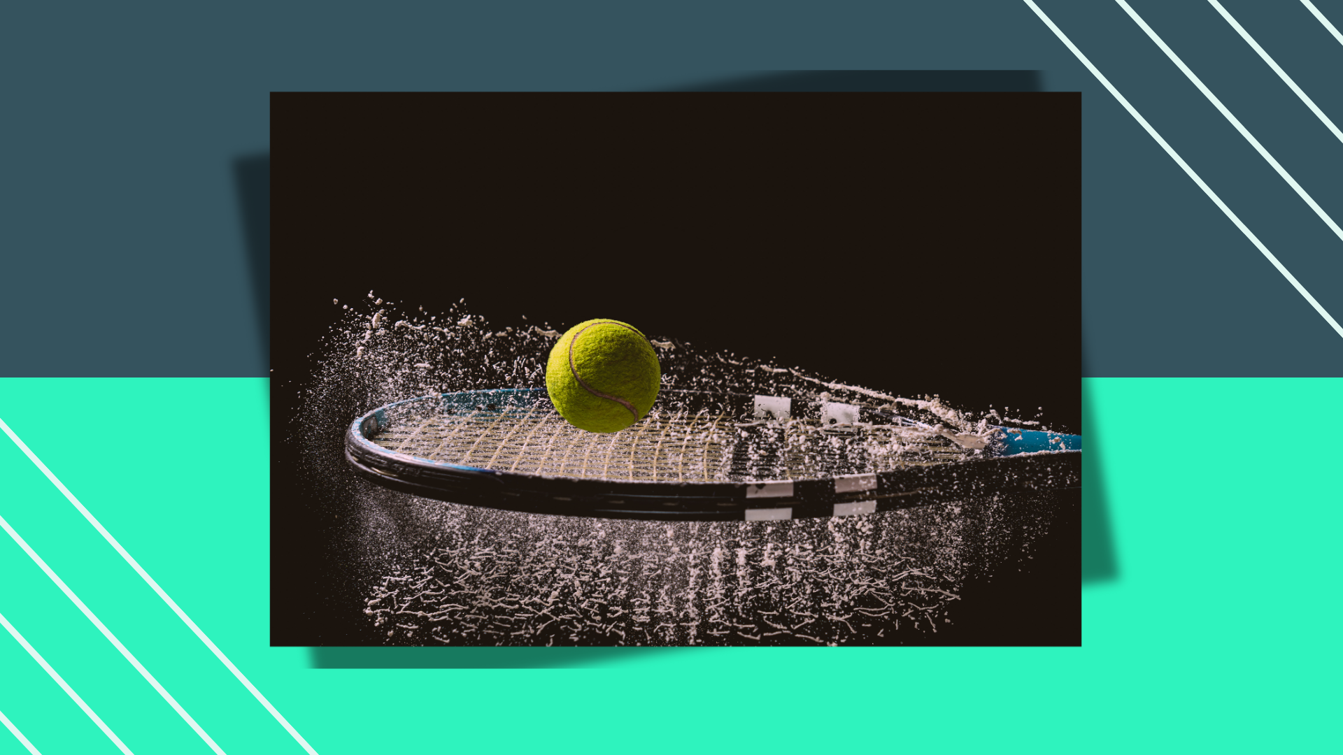 Tennis ball bouncing on a racket in rainy conditions